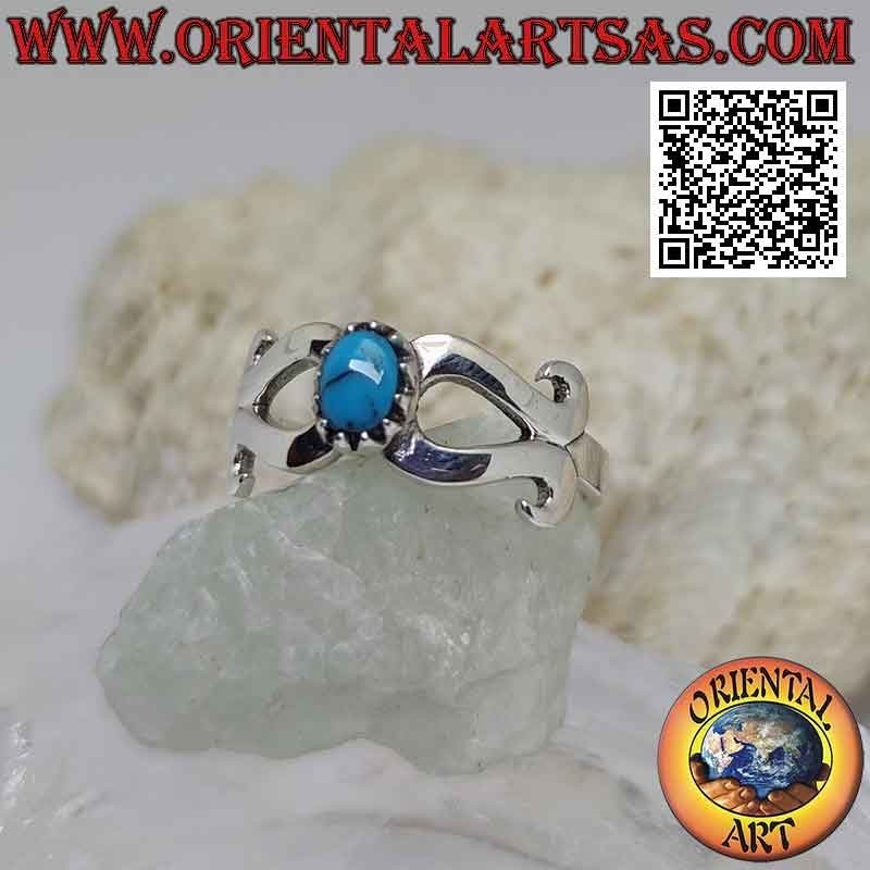 Silver ring with turquoise set in the center of a smooth infinity