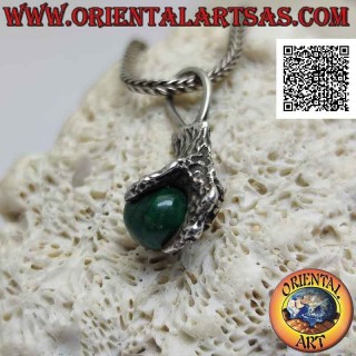 Silver pendant, malachite sphere gripped by a four-clawed paw