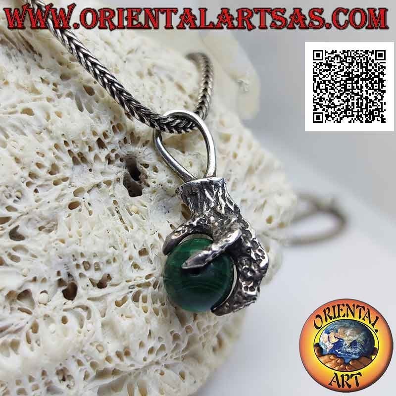 Silver pendant, malachite sphere gripped by a four-clawed paw