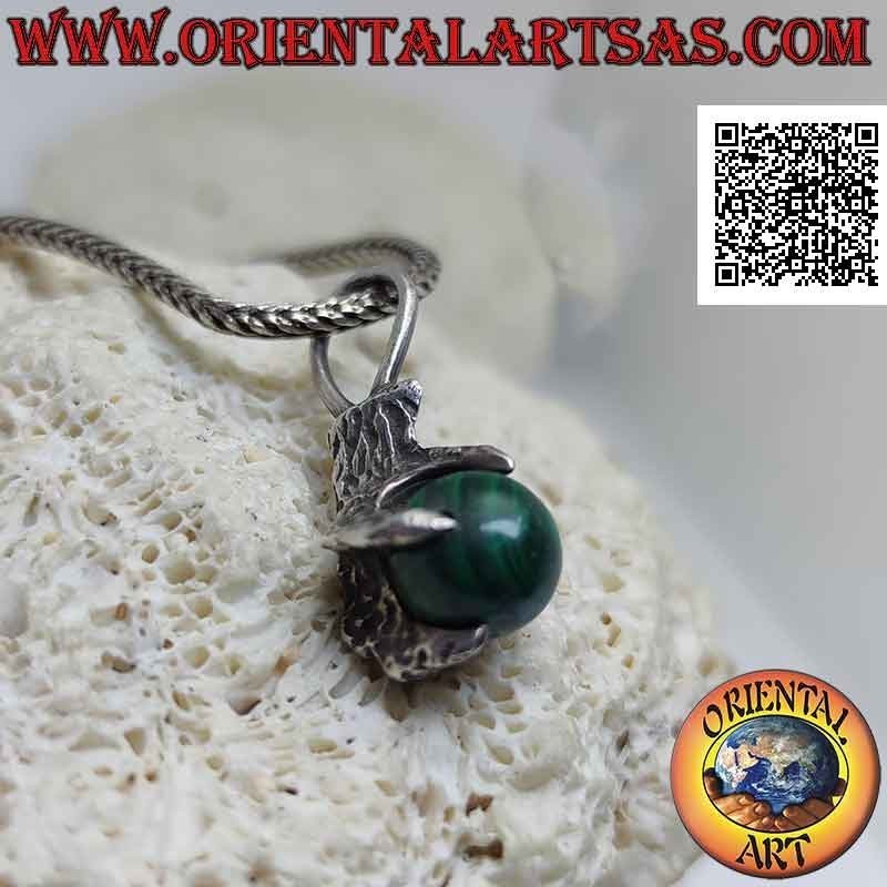 Silver pendant, malachite sphere gripped by a four-clawed paw