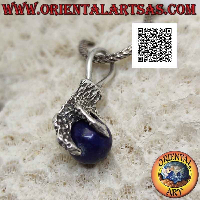 Pendentif en argent, sphère en lapis lazuli agrippée par une patte à quatre griffes