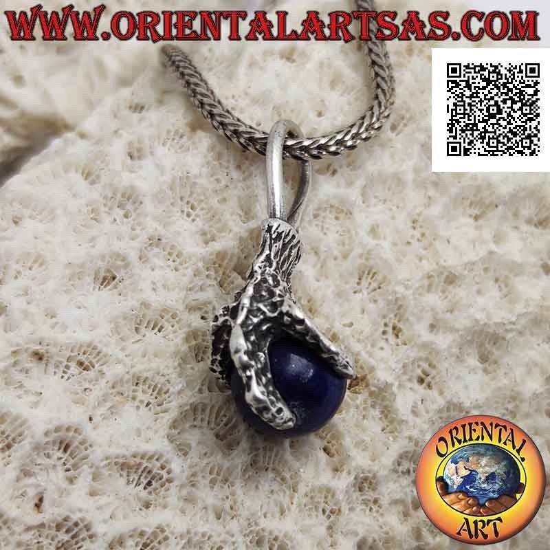 Silver pendant, lapis lazuli sphere gripped by a four-clawed paw