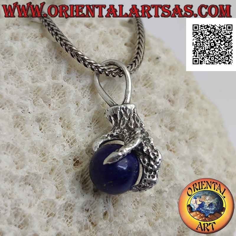 Pendentif en argent, sphère en lapis lazuli agrippée par une patte à quatre griffes