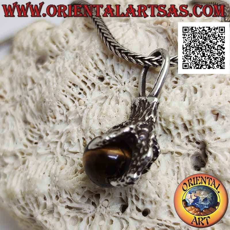 Silver pendant, tiger eye ball gripped by a four-clawed paw
