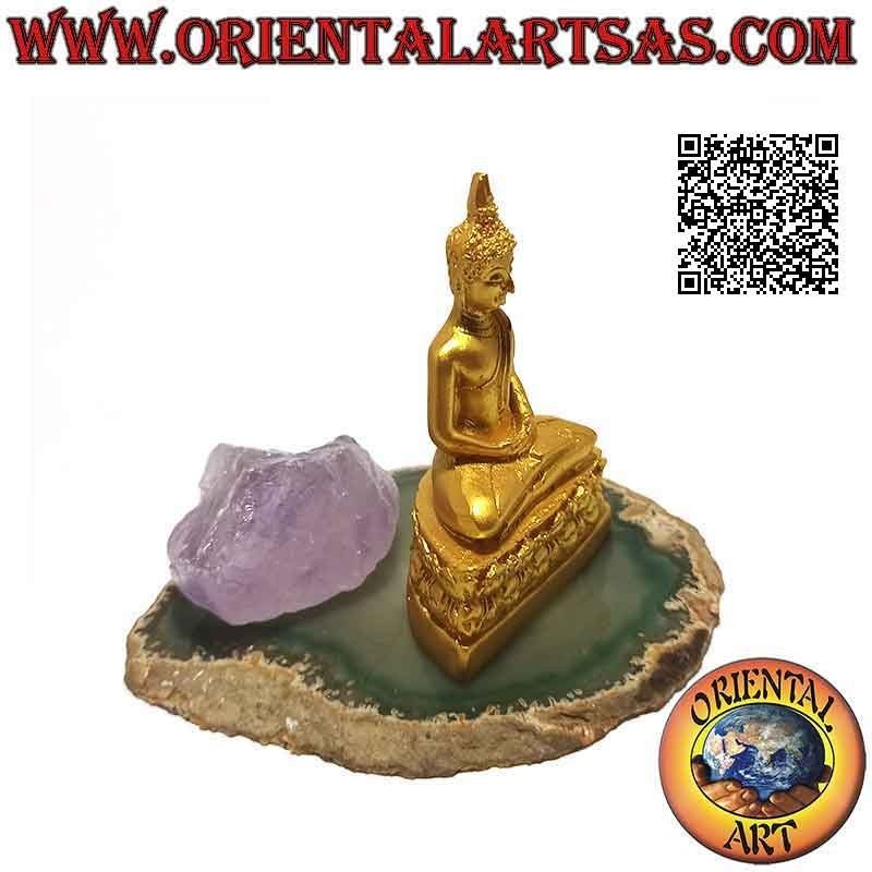 Buddha sculpture "Dhyana Mudra - symbol of meditation and wisdom" on a resin flower bed (golden) 7 cm