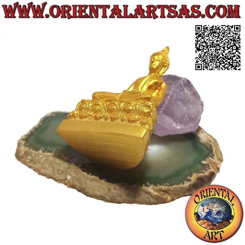 Buddha sculpture "Dhyana Mudra - symbol of meditation and wisdom" on a resin flower bed (golden) 7 cm