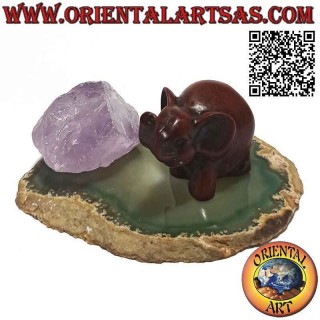 Escultura de elefante tailandés con orejas grandes en resina pequeña (color nogal)