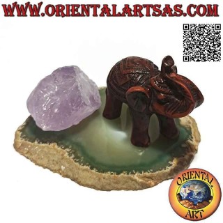 Sculpture Indian elephant with saddle and headdress decorated in resin small (walnut color)