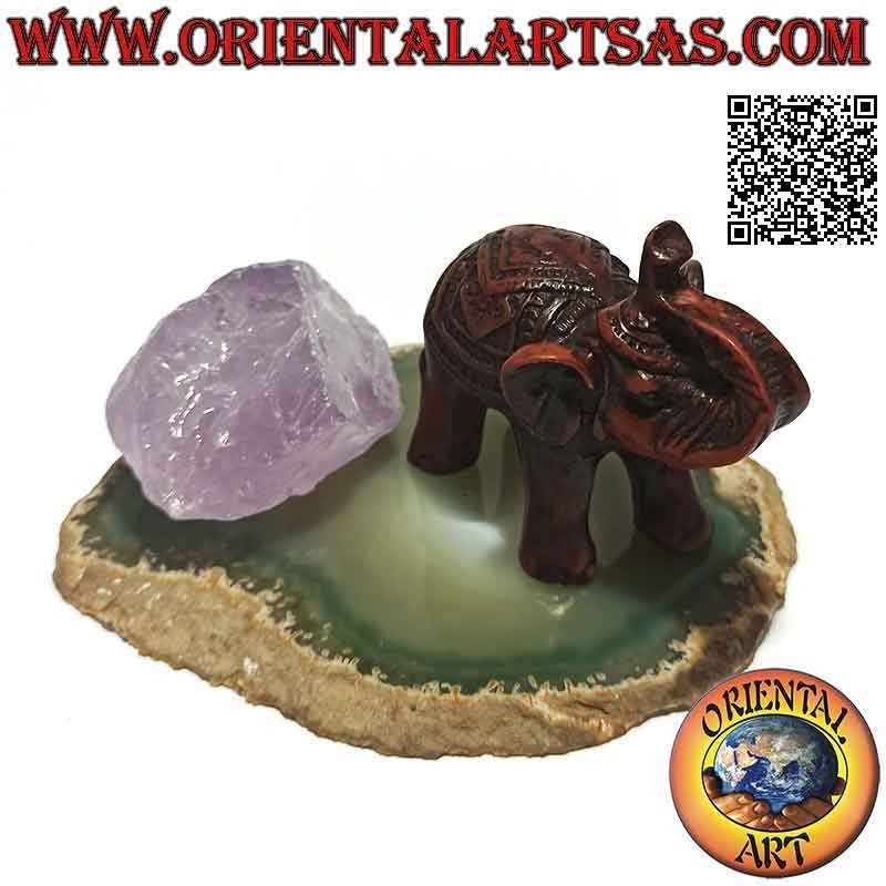 Escultura elefante indio con montura y tocado decorada en resina pequeña (color nogal)