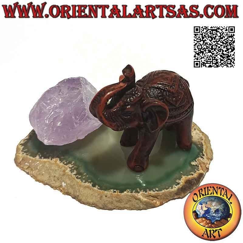 Escultura elefante indio con montura y tocado decorada en resina pequeña (color nogal)