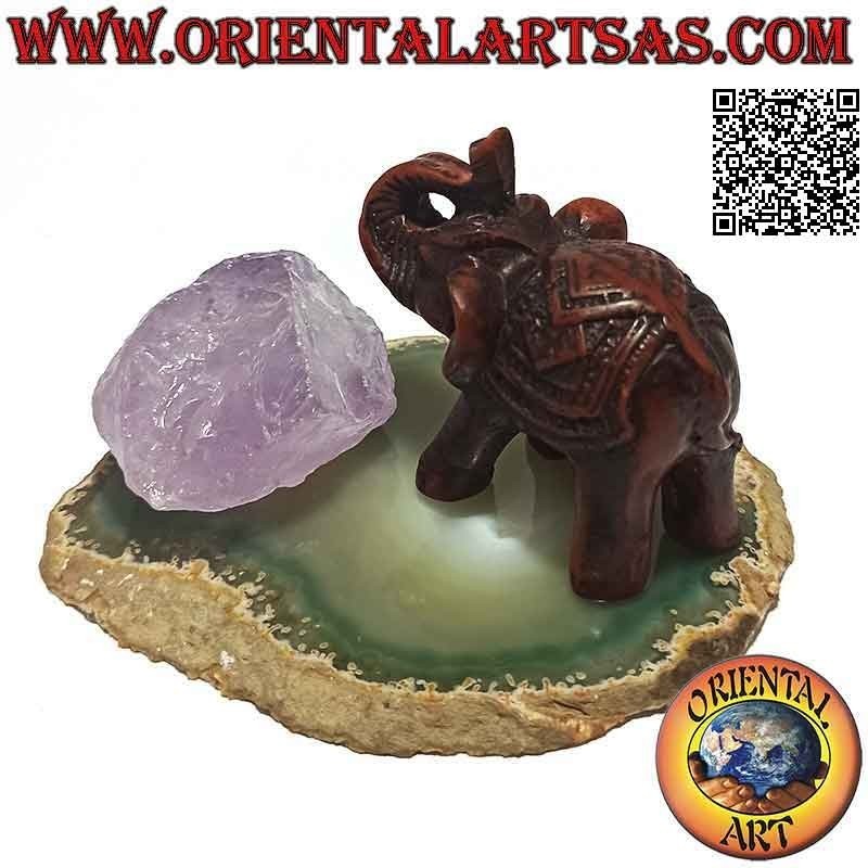 Escultura elefante indio con montura y tocado decorada en resina pequeña (color nogal)