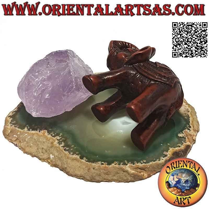 Escultura elefante indio con montura y tocado decorada en resina pequeña (color nogal)