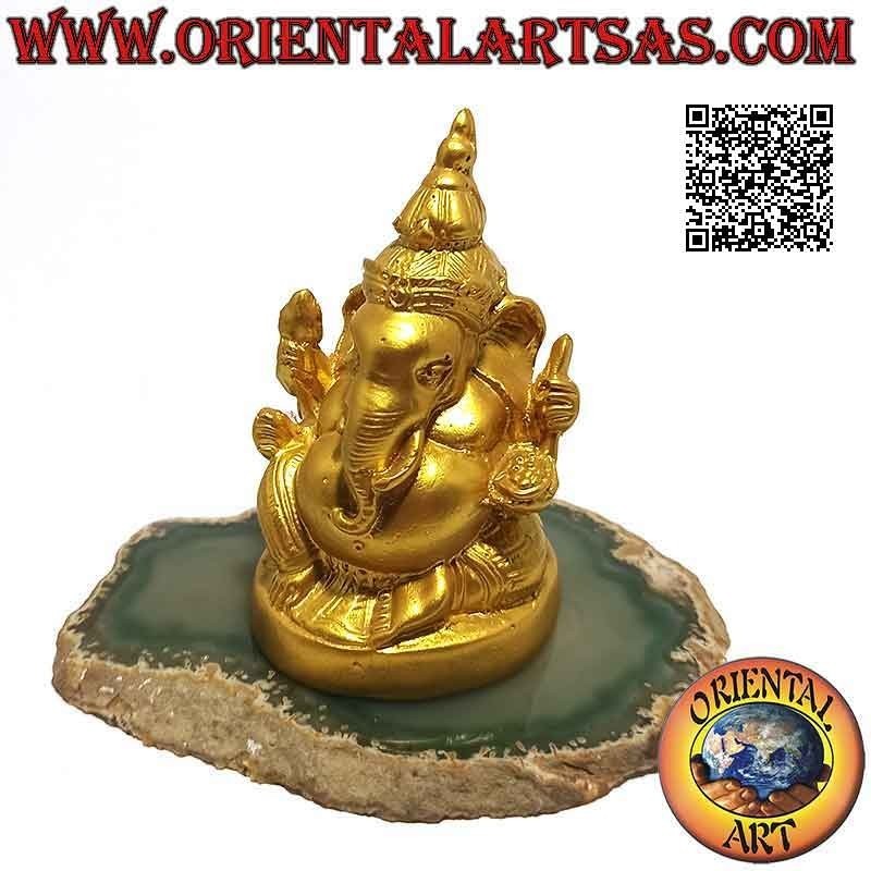 Ganesh Skulptur "der Elefantengott" sitzend mit dickem Bauch, aus Resin (7,5 cm vergoldet)