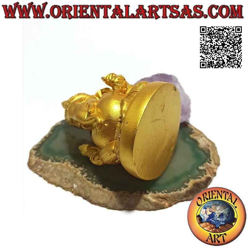 Ganesh Skulptur "der Elefantengott" sitzend mit dickem Bauch, aus Resin (7,5 cm vergoldet)