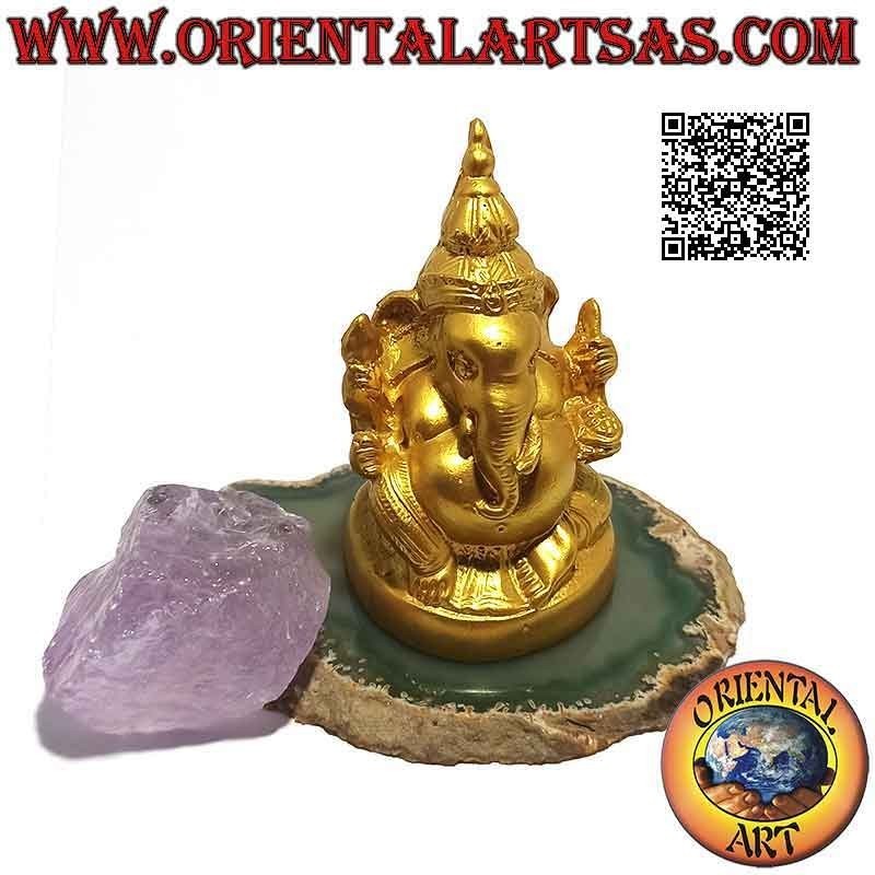 Sculpture de Ganesh "le Dieu éléphant" assis à gros ventre, en résine (7,5 cm doré)