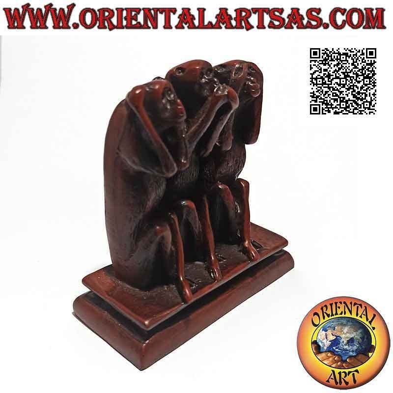 Scultura "le tre scimmie sagge" (proverbio "non vedo, non sento e non parlo") in resina (alta 9 cm)