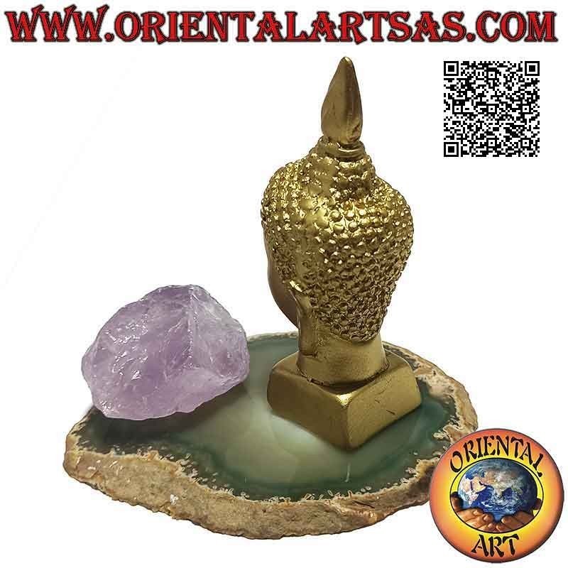 Testa di Buddha (colui che si è illuminato/risvegliato alla realtà ultima) in resina, dorato da 9 cm