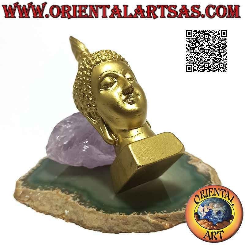 Tête de Bouddha (celui qui est illuminé/éveillé à la réalité ultime) en résine, doré 9 cm