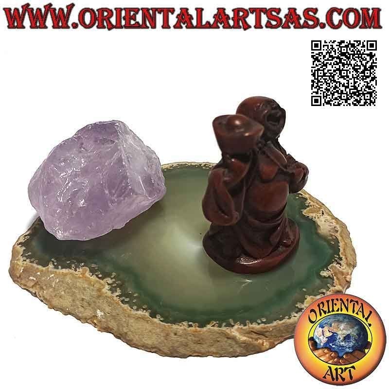 Scultura, Budai o Hotei "Buddha dell'abbondanza e protettore dei deboli" in resina (color noce da 5 cm)