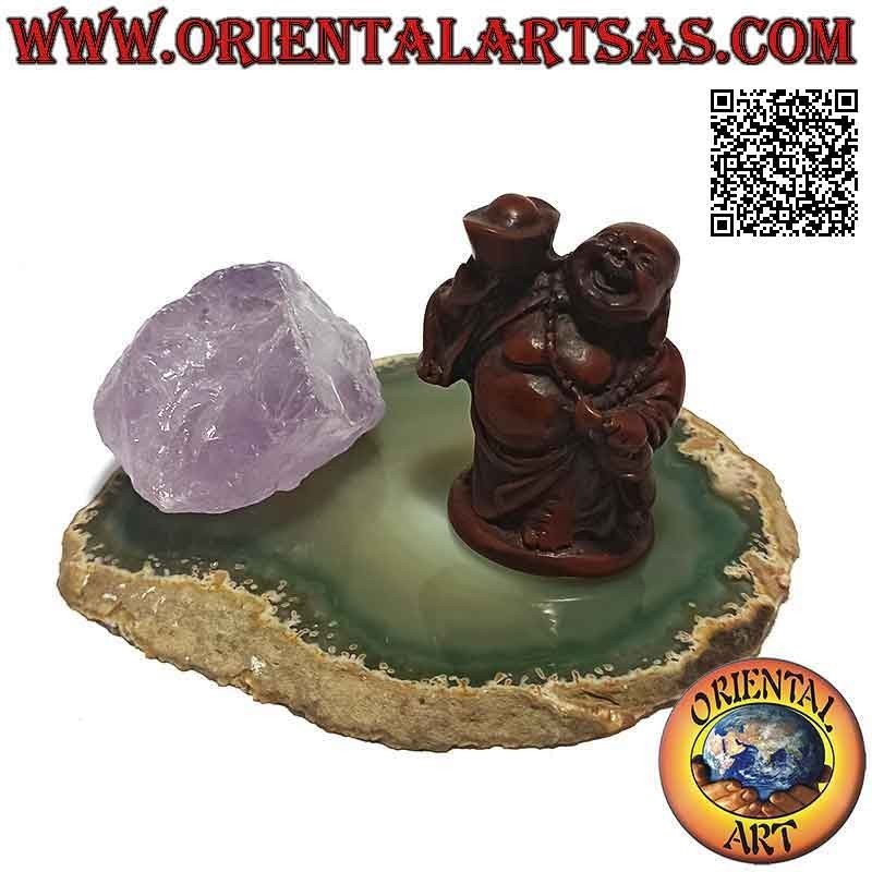 Sculpture, Budai ou Hotei "Bouddha d'abondance et protecteur des faibles" en résine (5 cm couleur noyer)