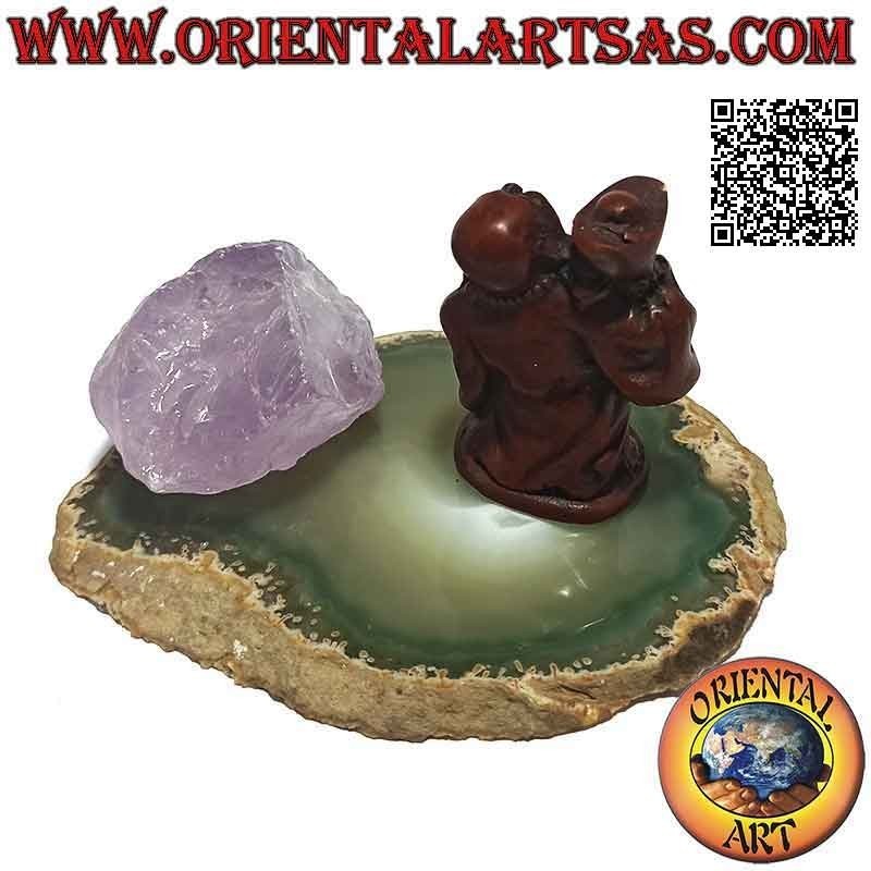 Sculpture, Budai or Hotei "Buddha of abundance and protector of the weak" in resin (5 cm walnut color)