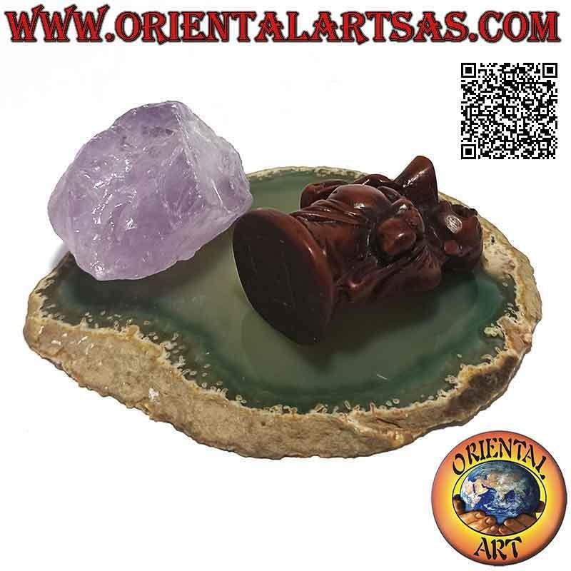 Sculpture, Budai or Hotei "Buddha of abundance and protector of the weak" in resin (5 cm walnut color)