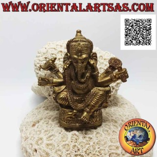 Scultura Ganesh "il Dio elefante" sull'altare, in ottone dorato antichizzato da 8 cm