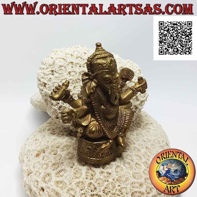 Scultura Ganesh "il Dio elefante" sull'altare, in ottone dorato antichizzato da 8 cm