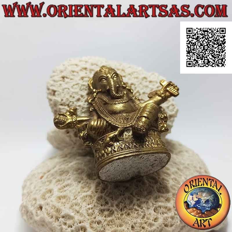 Scultura Ganesh "il Dio elefante" sull'altare, in ottone dorato antichizzato da 8 cm