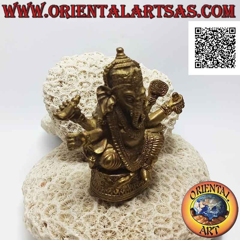 Sculpture de Ganesh "le dieu éléphant" sur l'autel, en laiton doré vieilli 8 cm