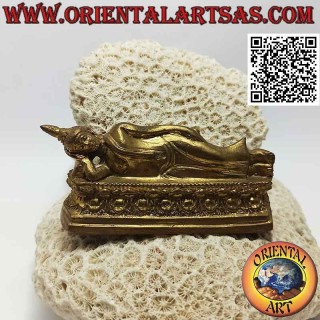 Buddha-Skulptur in Ruhestellung liegend, aus 9 cm vergoldetem Messing