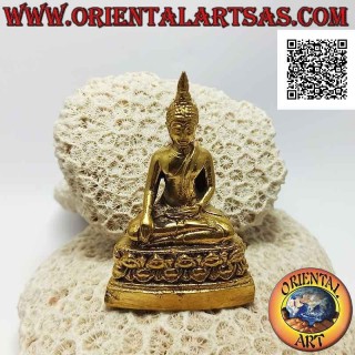 Sculpture de Bouddha "Bhumisparsha Mudra - Soumettre le démon Mara" sur l'autel des fleurs (8 cm)