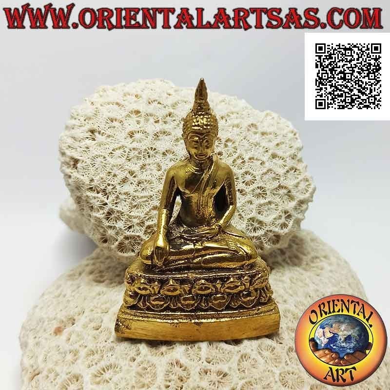 Scultura Buddha "Bhumisparsha Mudra - Sottomettendo il demone Mara" sull'altare di fiori (8 cm)