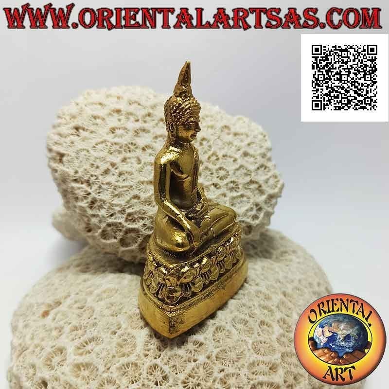 Sculpture de Bouddha "Bhumisparsha Mudra - Soumettre le démon Mara" sur l'autel des fleurs (8 cm)