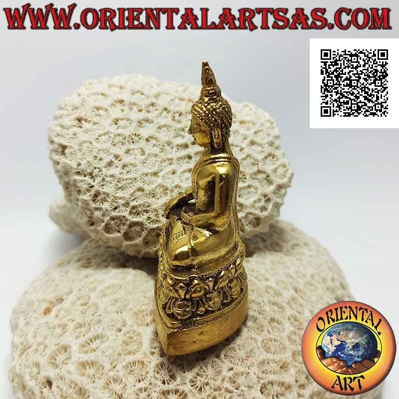 Escultura de Buda "Bhumisparsha Mudra - Sometiendo al demonio Mara" en el altar de flores (8 cm)