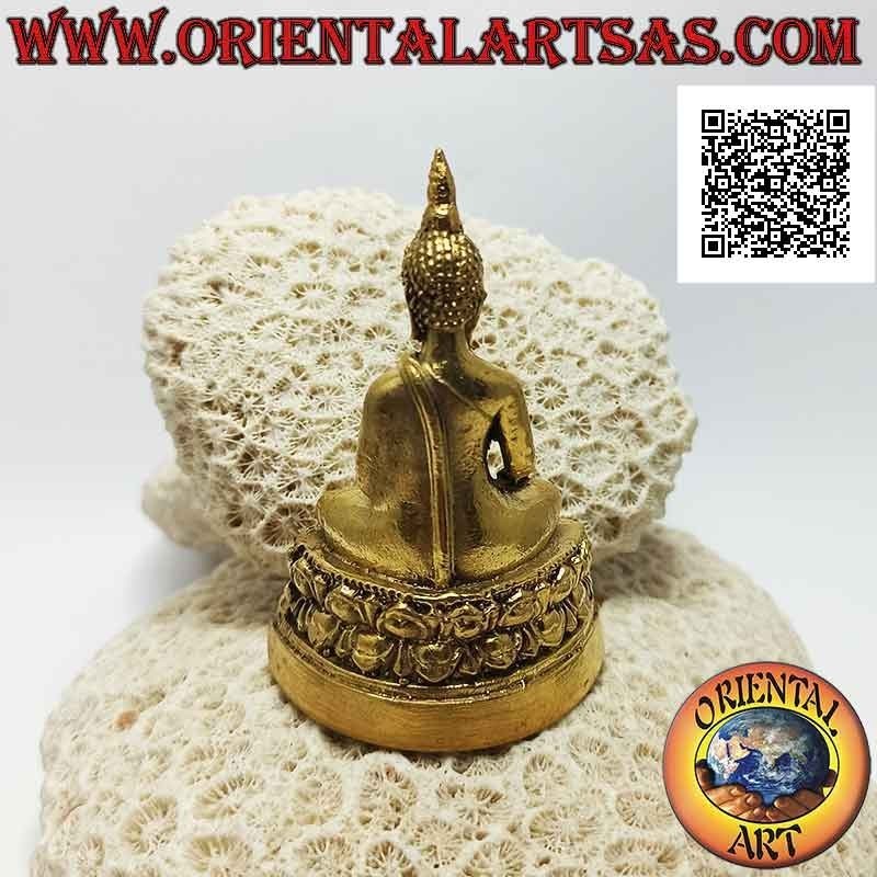 Sculpture de Bouddha "Bhumisparsha Mudra - Soumettre le démon Mara" sur l'autel des fleurs (8 cm)