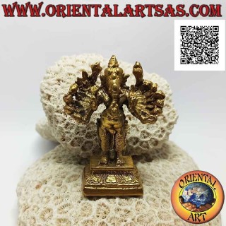 Ganesh Skulptur "der Elefantengott" stehend mit sechzehn Armen, aus 7,5 cm vergoldetem Messing