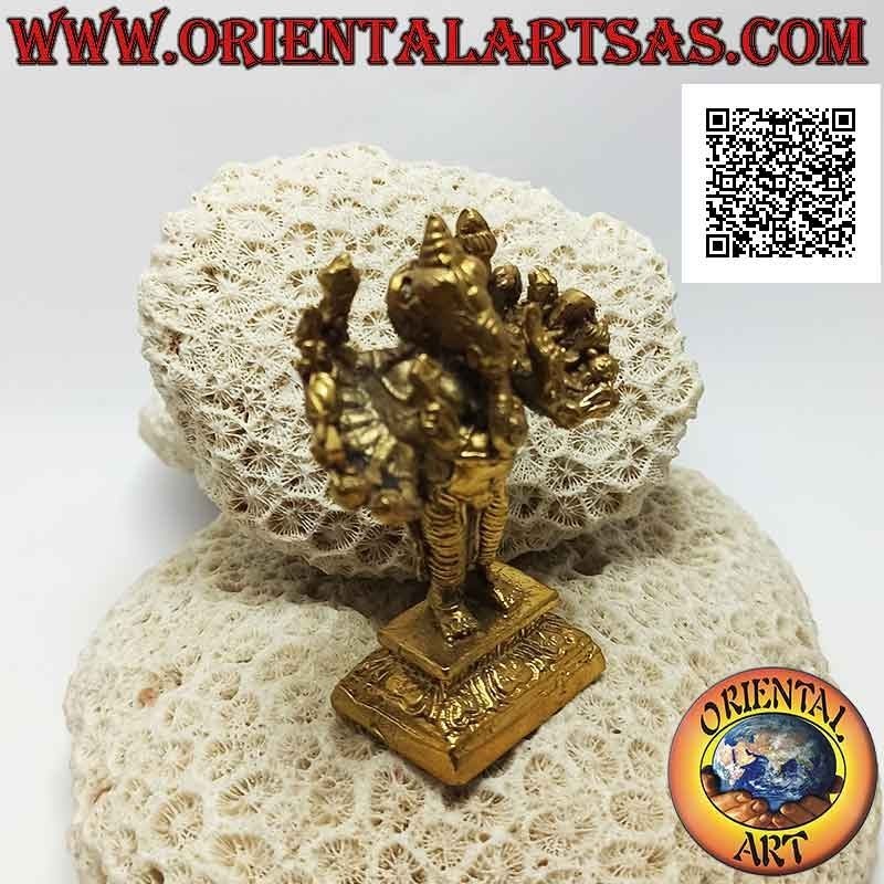 Scultura Ganesh "il Dio elefante" in piedi a sedici braccia, in ottone dorato da 7,5 cm