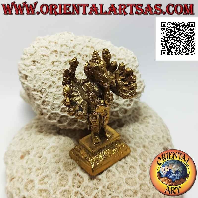 Ganesh Skulptur "der Elefantengott" stehend mit sechzehn Armen, aus 7,5 cm vergoldetem Messing