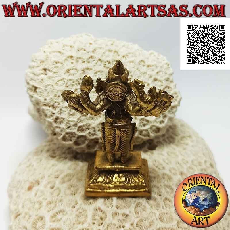 Sculpture de Ganesh "le dieu éléphant" debout à seize bras, en laiton doré de 7,5 cm