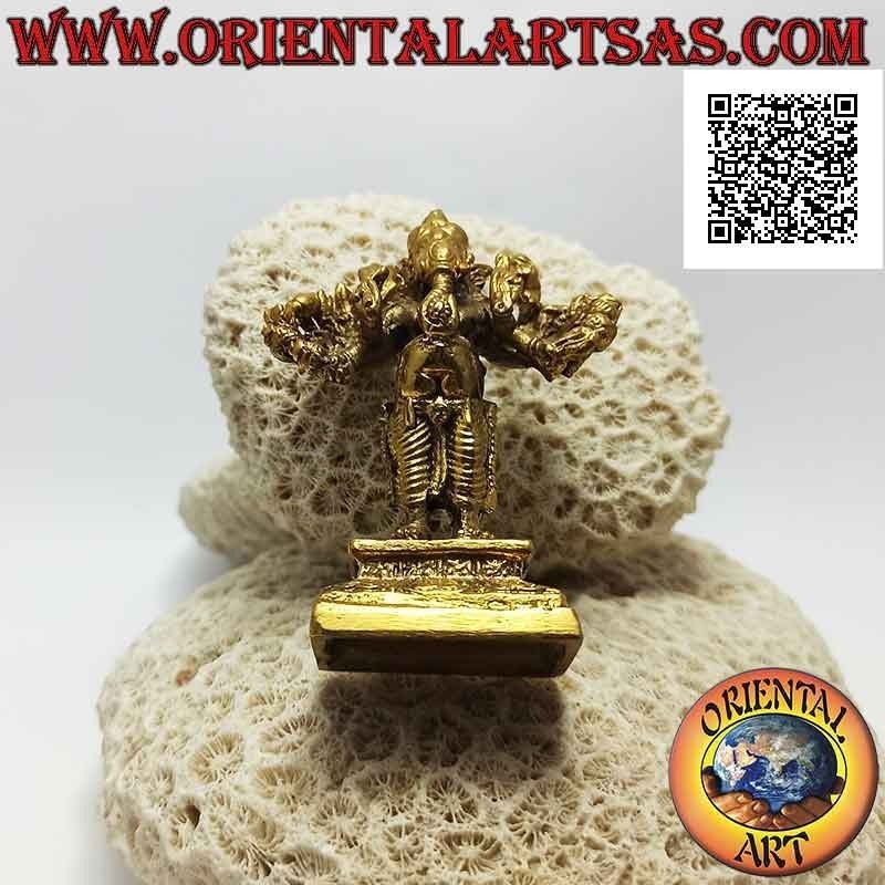 Sculpture de Ganesh "le dieu éléphant" debout à seize bras, en laiton doré de 7,5 cm
