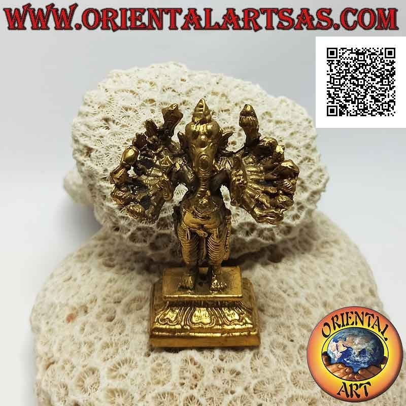 Escultura de Ganesh "el dios elefante" de pie con dieciséis brazos, en latón dorado de 7,5 cm