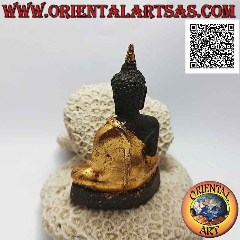 Buddha sculpture "Bhumisparsha Mudra - Subduing the demon Mara" in bronze with parts of 12 cm gold foil