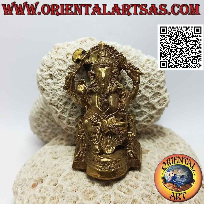 Scultura Ganesh "il Dio elefante" seduto sull'altare, in ottone dorato da 8 cm