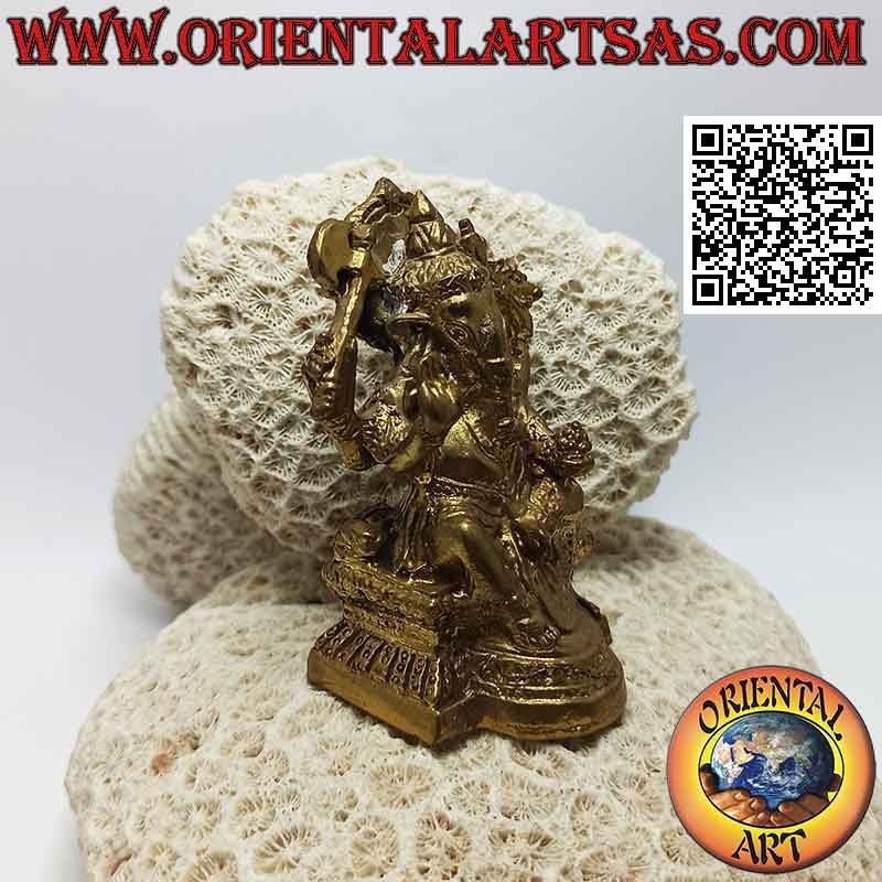 Escultura de Ganesh "el Dios elefante" sentado en el altar, en latón dorado de 8 cm