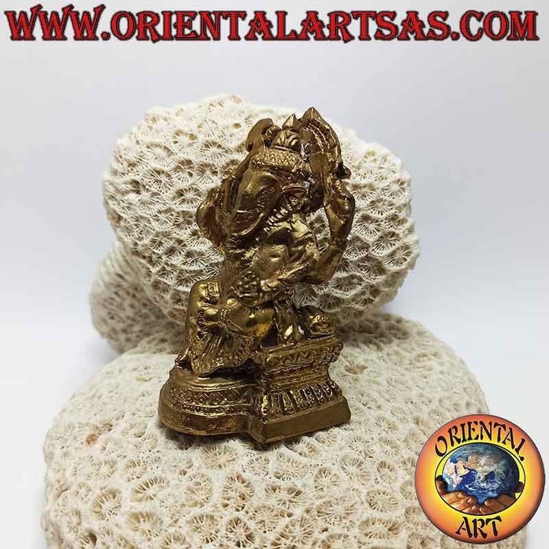 Ganesh sculpture "the elephant God" sitting on the altar, in 8 cm gilded brass