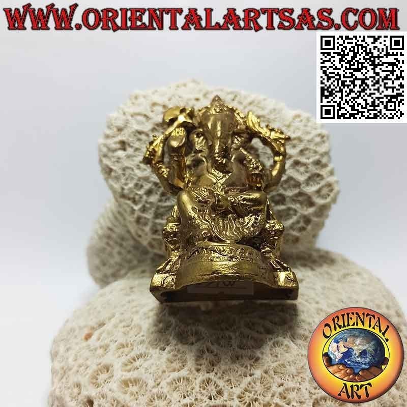 Sculpture de Ganesh "le Dieu éléphant" assis sur l'autel, en laiton doré 8 cm