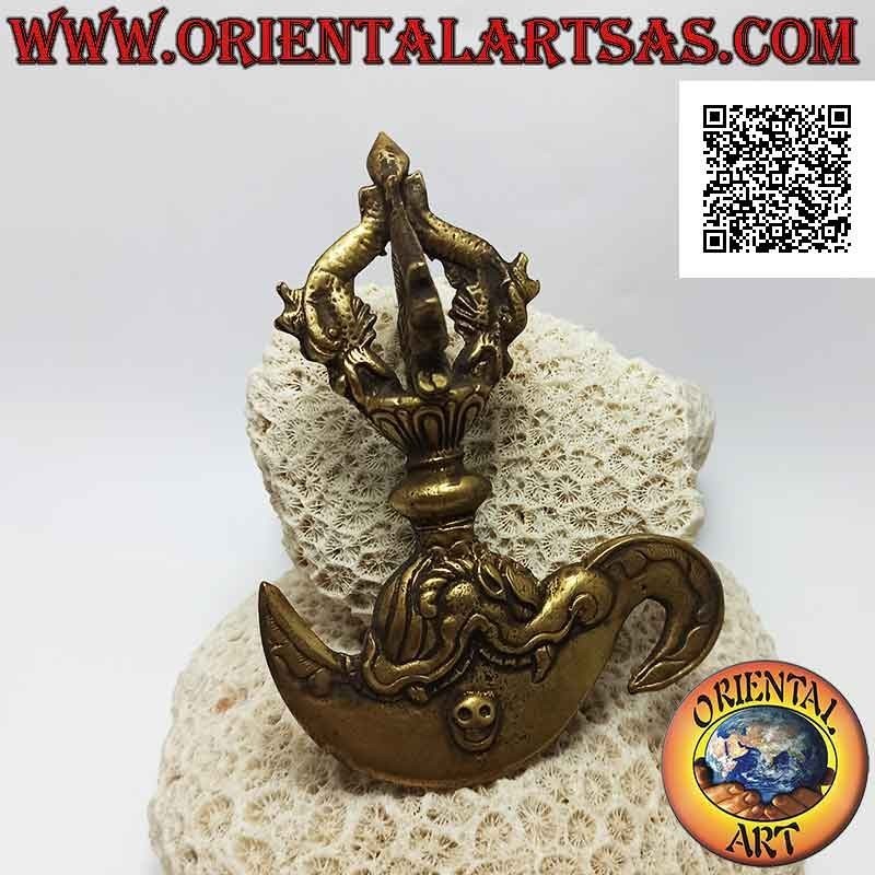 Kartika tibétain (objet arme spirituelle bouddhiste) avec dorje en laiton doré de 12 cm