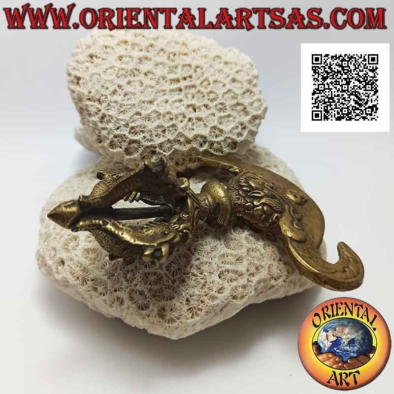 Kartika tibetano (oggetto arma spirituale buddista) con dorje in ottone dorato da 12 cm