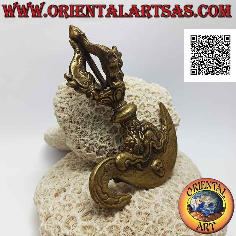 Kartika tibetano (oggetto arma spirituale buddista) con dorje in ottone dorato da 12 cm